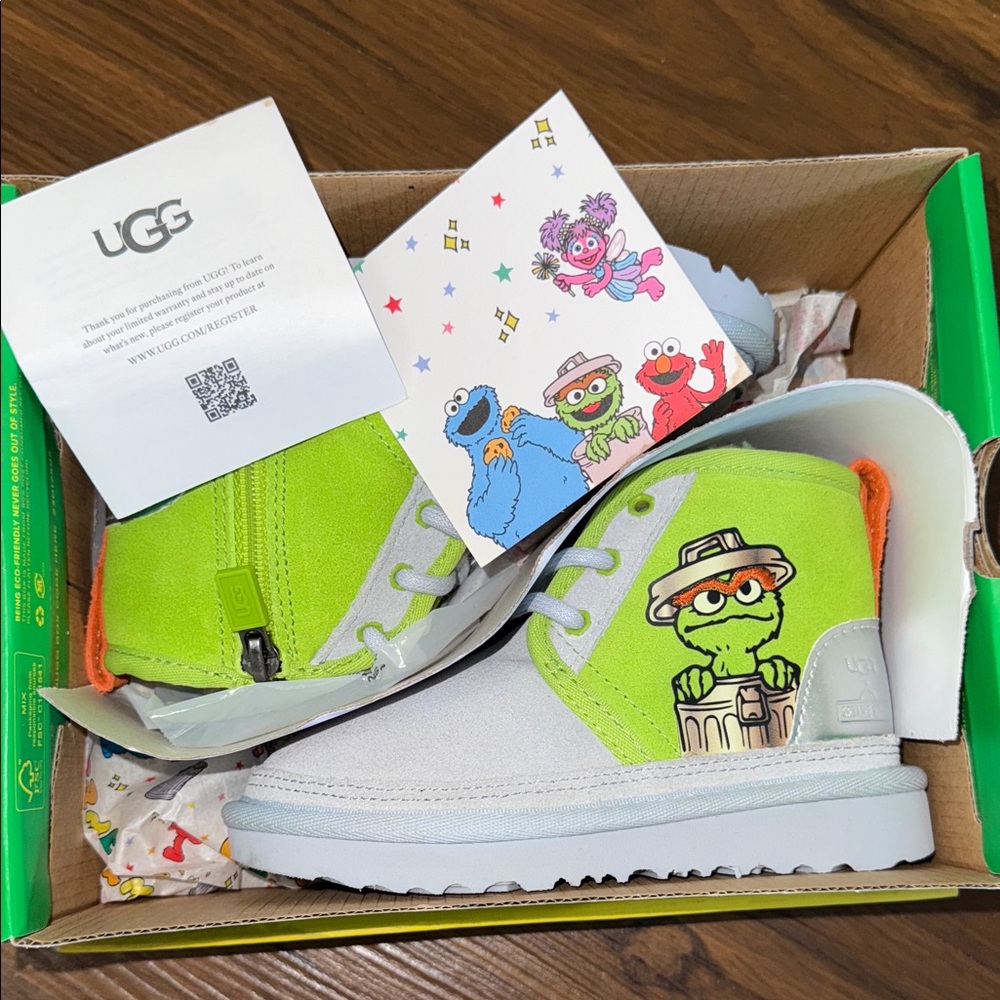 UGG Kids Lime Green and Gray Sesame Street Boots